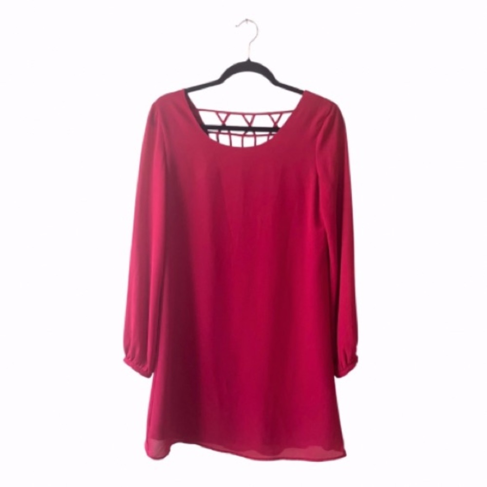 Naked Zebra Chiffon Long Sleeve Lattice Back Tunic Mini Dress Womens‎ Small Pink